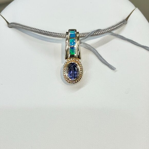 Tanzanite And Inlaid Opal Gold Pendant Chain Not Included - Picture 4 of 5